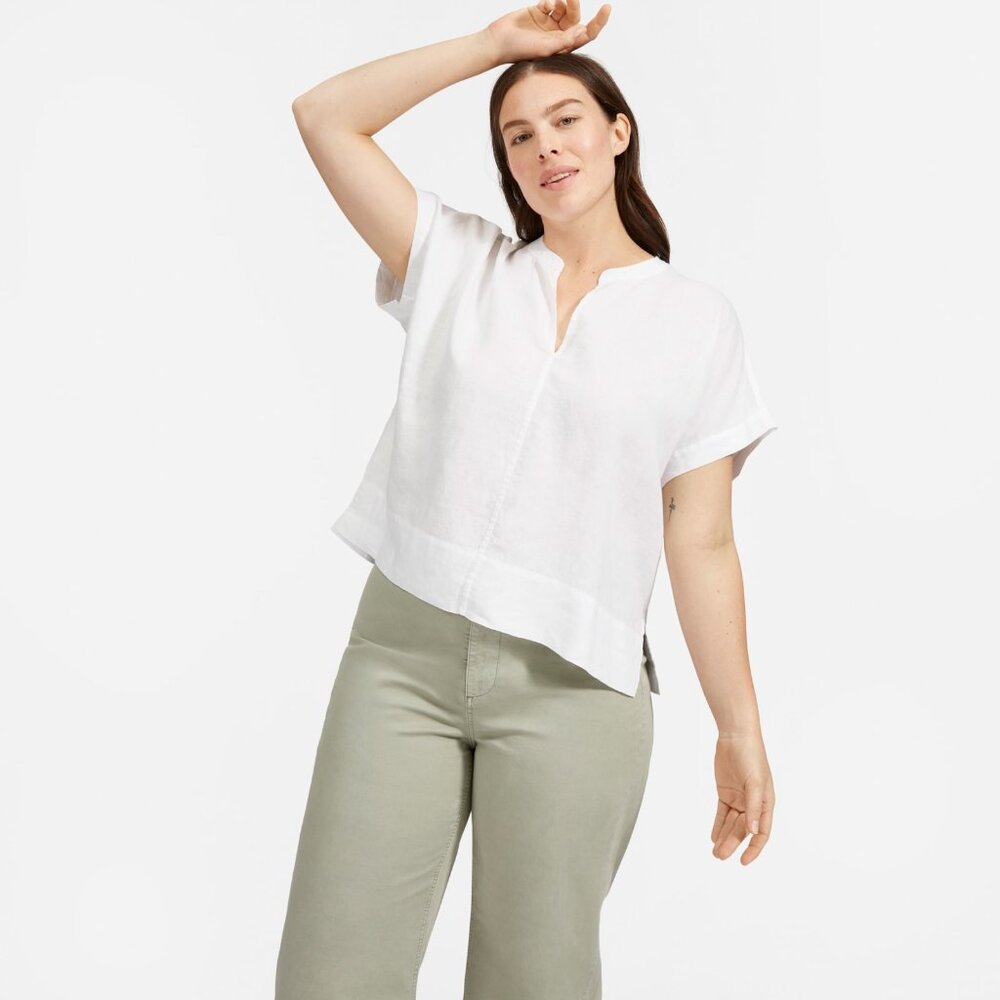 Everlane The Linen Split-Neck Top White Base - Size 8
